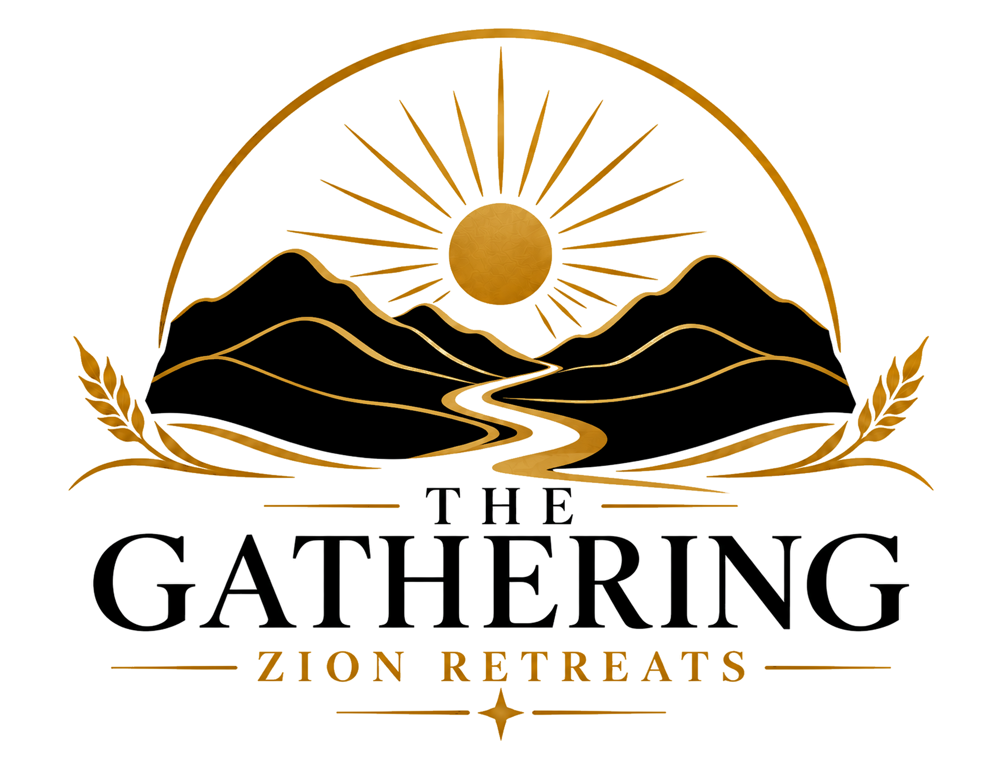 The Gathering — Zion Retreats: a golden sunrise over mountains and a winding path